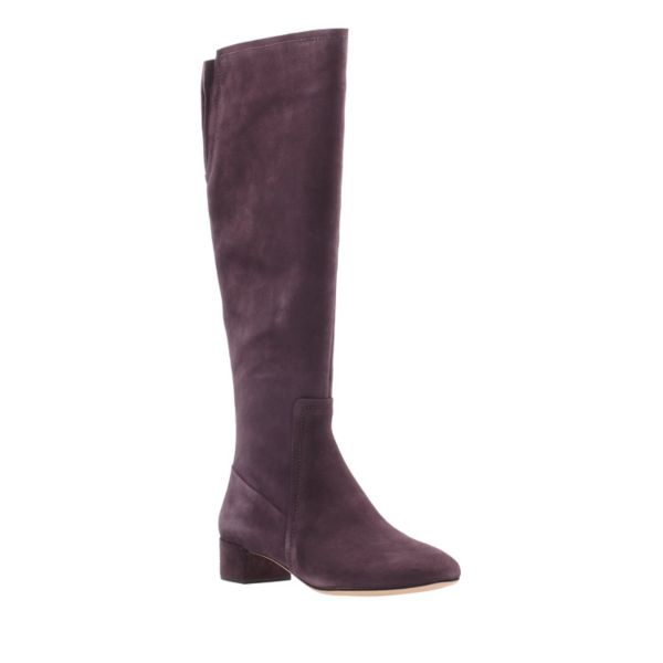 Clarks Womens Orabella Ava Knee High Boots Aubergine Suede | UK-6519723